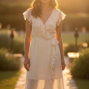 Elegant Cream Ruffle Wrap Dress